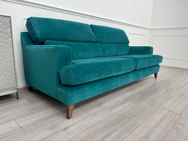 Furniture Village Lounge Co Romilly Teal Velvet Fabric 4 Seater Sofa RRP £2195