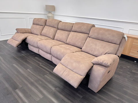 Moreno Light Brown Tan Fabric 5 Seater Sofa Power Recliner