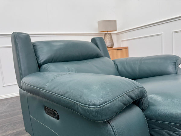 Missouri Lake Green Leather Power Recliner Fabric Armchair