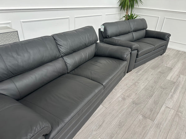 Cozee Dark Grey Leather 3+2 Seater Sofa Set