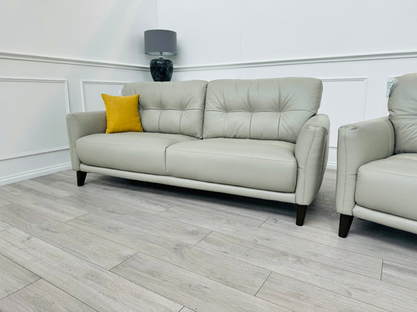 Uno 3+3 Seater Sofas Set in Light Grey Leather