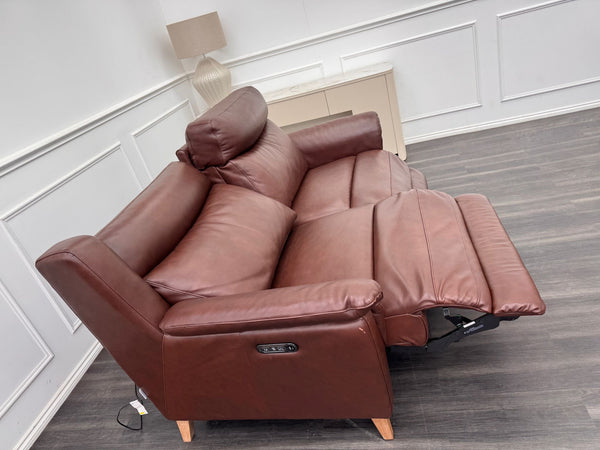 La Z Boy Kenzie 3 Seater Brown Leather Power Recliner Headrest Sofa