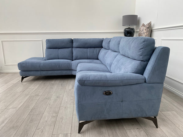 Relax Studio Miura Blue Fabric Corner Power Recliner Sofa Ex Display