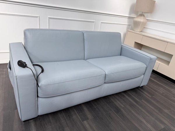 Sonno 3 Seater Sofabed In Baby Blue Leather Electric Power Pull Out