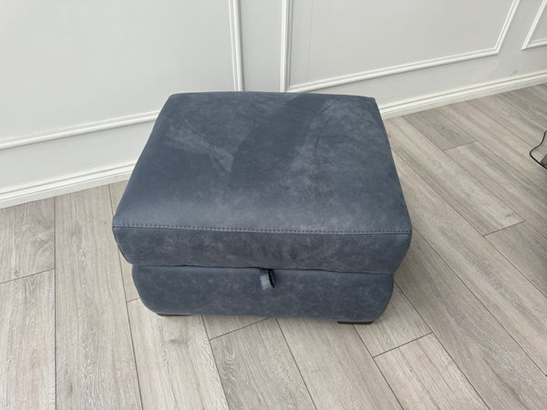 Furniture Village Blue/Navy Microfibre Storage Footstool LINK CONTEMPO OPTIMUS