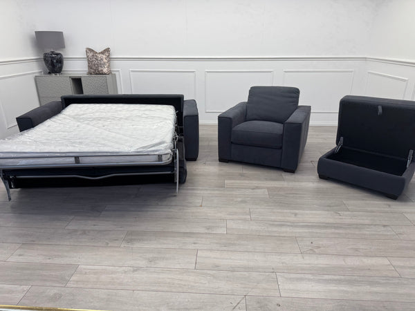 Sonno Electric 3 Seater Sofa Bed + 2x Armchairs Sofa Set Charcoal Grey + footstool