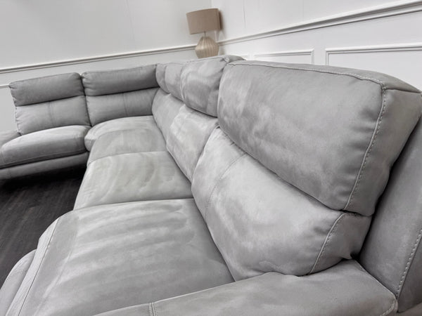 Contempo Grey Silver Saddle Fabric Chaise End Power Recliner Corner Sofa