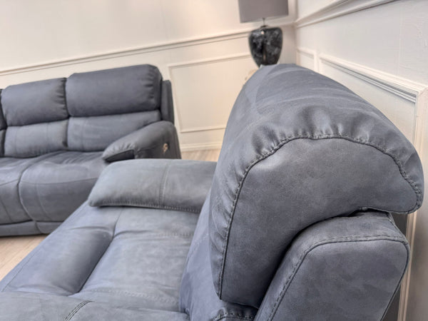 Link Saddle Fabric Blue 3 Seater & Armchair Power Recliner Sofa Set