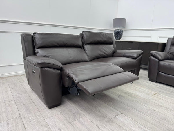 Brown Leather 3 Seater & Armchair Power Recliner Sofa Set