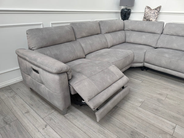 Moet Silver Grey Fabric Power Recliner Corner Sofa Headrests
