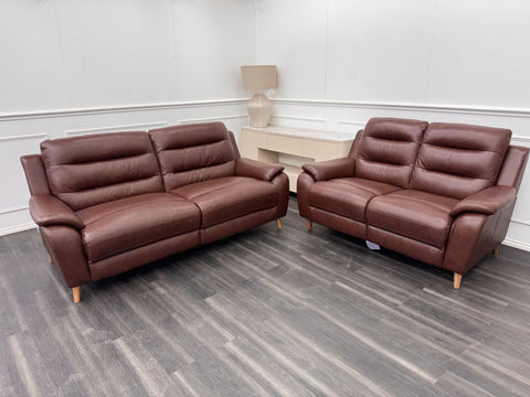 Lazyboy Stafford Brown Leather 3 & 2 Static Sofa Set
