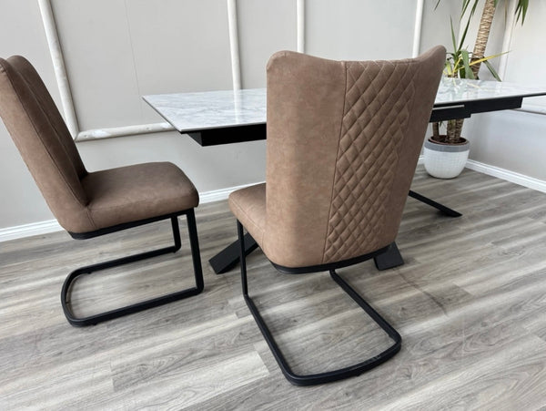 Loki Cantilever Faux Tan Leather Contemporary Scandinavian Style Dining Chair