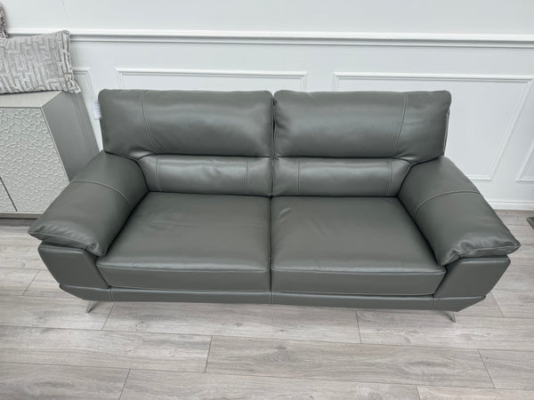 Salvador 3 Seater Sofa + Swivel Chair Set in Grey Leather