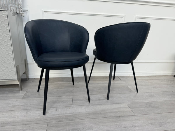 Hela Pair of 2 Navy Faux Leather Dining Chairs