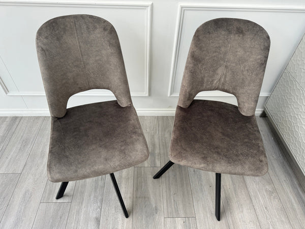 Enterprise Pair of 2 Brown Velvet Swivel Dining Chairs