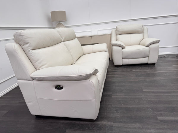 Starlight White Leather 3 Seater & Armchair Power Recliner Power Headrest Sofa Set