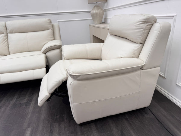 Starlight White Leather 3 Seater & Armchair Power Recliner Power Headrest Sofa Set
