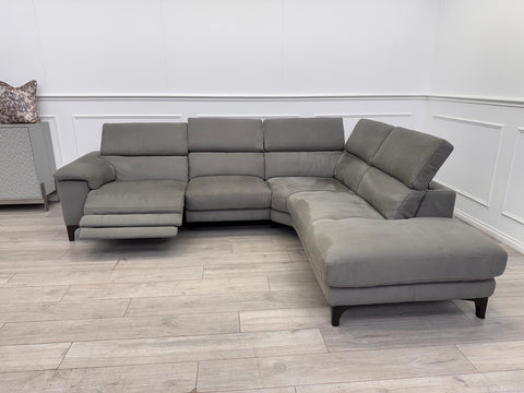 Furniture Village RHF Corner Sofa In Grey Microfibre Power Recliner
