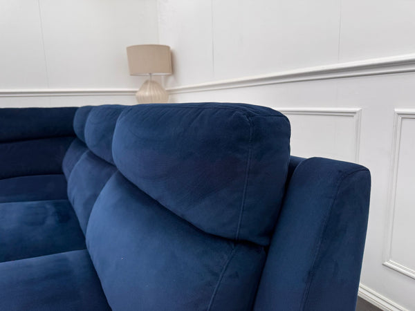 Contempo Navy Blue Fabric Chaise End Power Recliner Corner Sofa