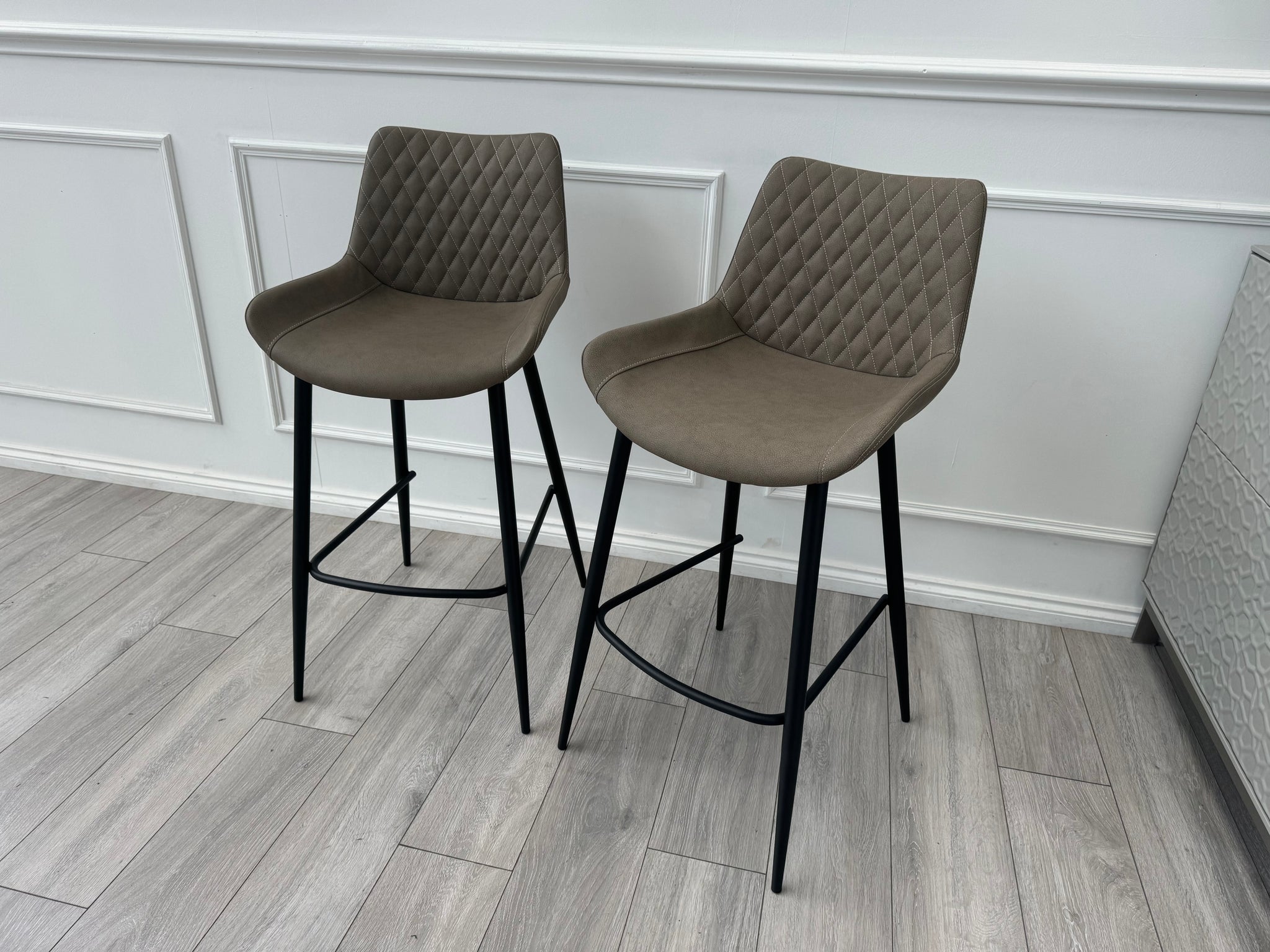 Ion Beige Stone Suede/Microfibre Pair of Dining Bar Stools