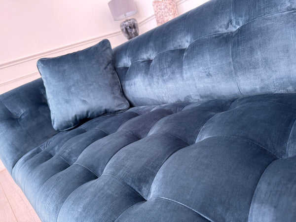 FURNITURE VILLAGE Rene Airforce Blue Velvet Large 3 Seater Sofa
