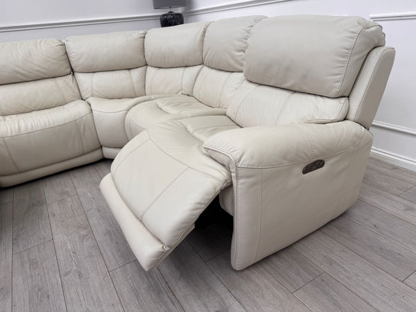 Link Large Cream Leather Corner Sofa Power Recliner