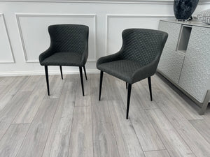 Hanoi Dark Charcoal Grey Faux Leather Pair of Dining Chairs