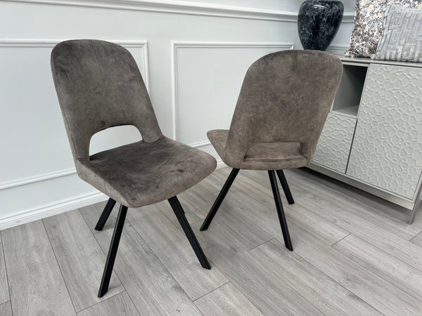 Enterprise Pair of 2 Brown Velvet Swivel Dining Chairs