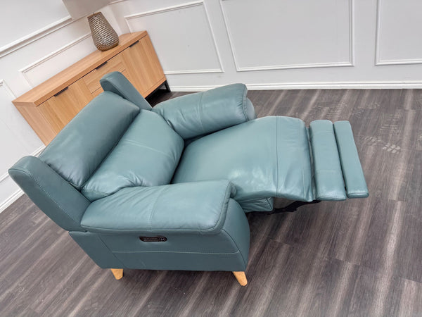 Missouri Lake Green Leather Power Recliner Fabric Armchair