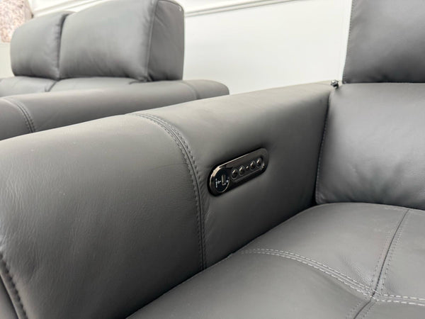 New York Power Recliner 3&2 + Armchair Sofa Set Grey Leather