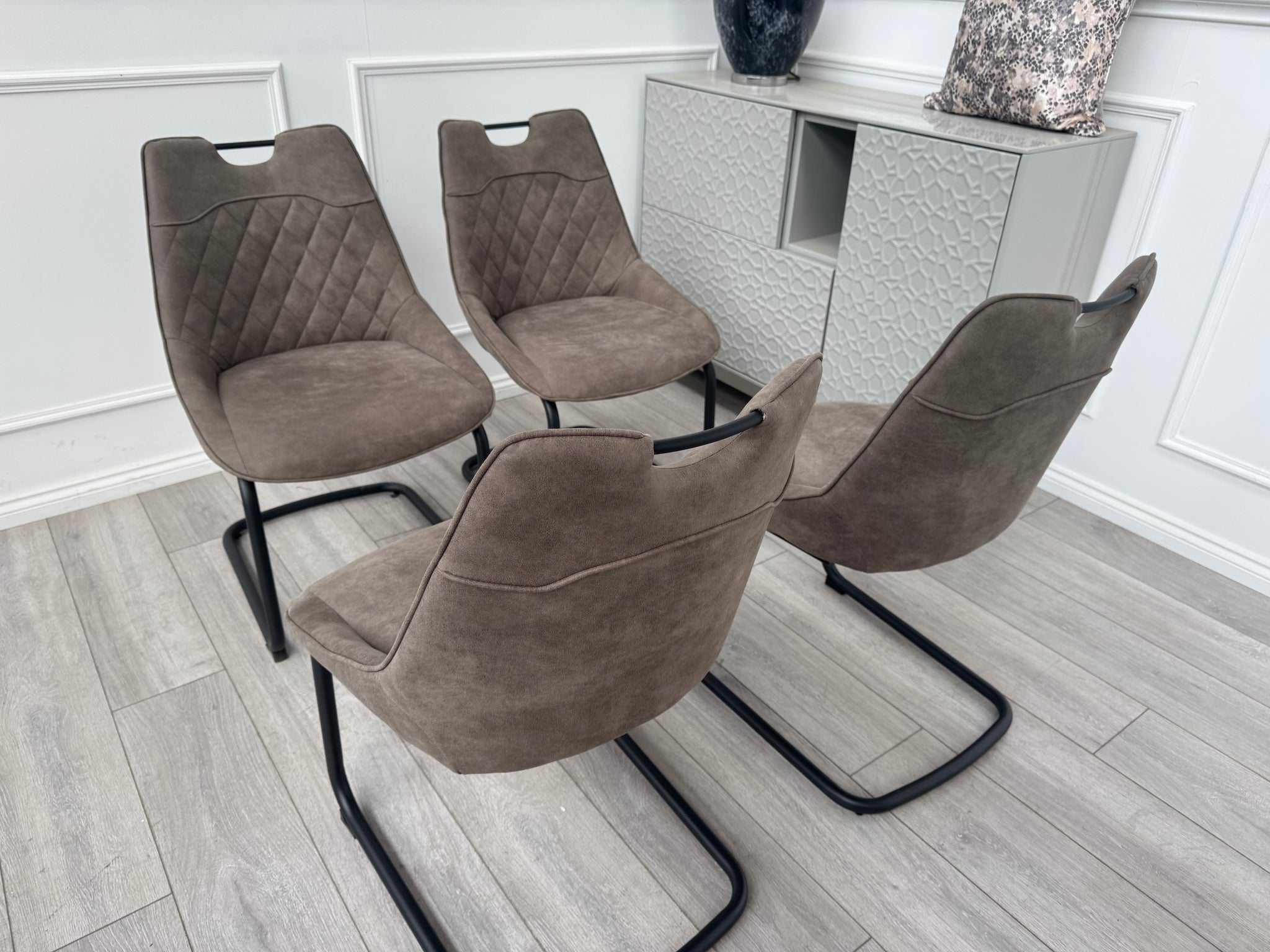 Warrior Taupe Faux Leather Cantilever Dining Chair (Choose Quantity)