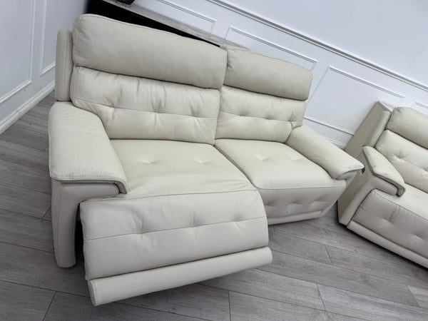 Brescia Power Recliner 3+3 Seater Sofa Off White Leather