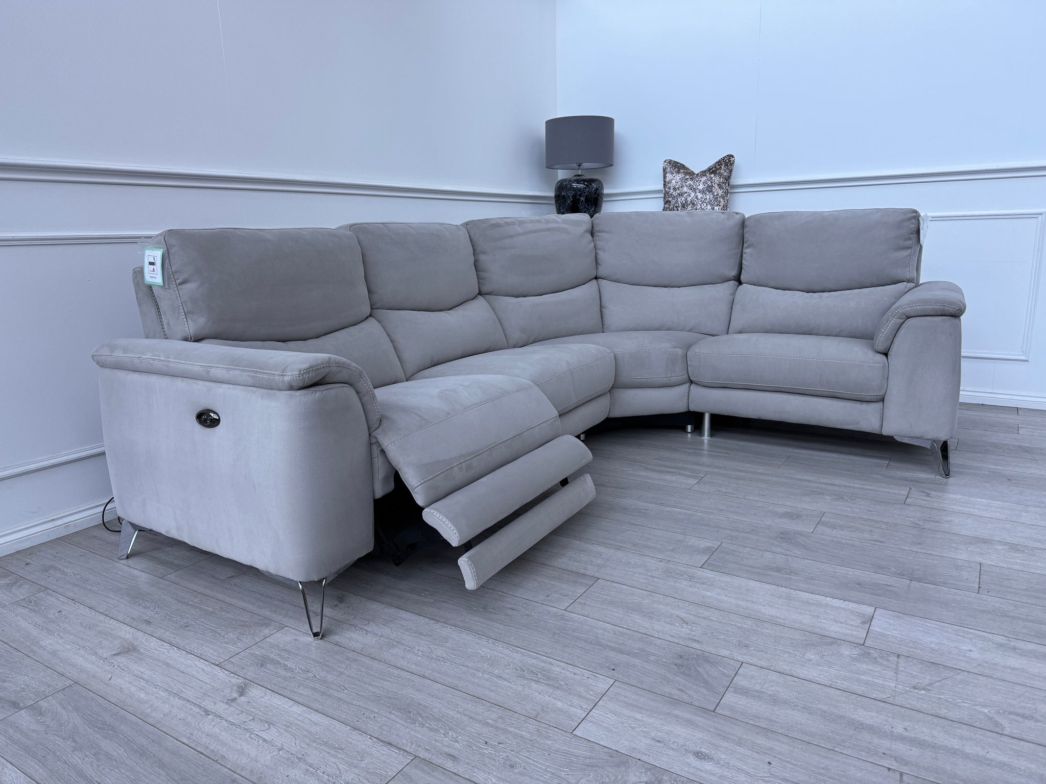 Palmer Power Recliner Corner Sofa In Toronto Grey Suede