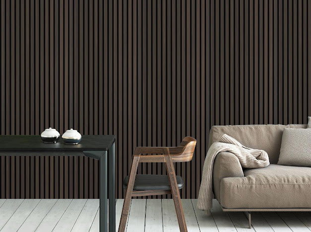 NEW Acoustic Slat Wood 3 Sided Wall Panel - SMOKED OAK / 2.4m x 0.6m (1.44m2)