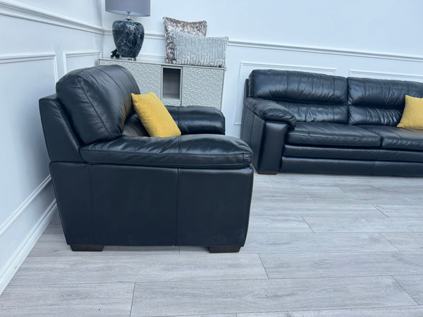 Cozee 3 Seater Sofa + Armchair Set in Jet Black Pure Leather