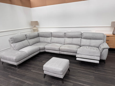 Contempo Grey Silver Saddle Fabric Chaise End Power Recliner Corner Sofa