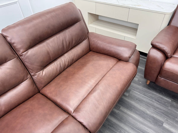Lazyboy Stafford Brown Leather 3 & 2 Static Sofa Set