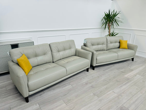 Uno 3+3 Seater Sofas Set in Light Grey Leather