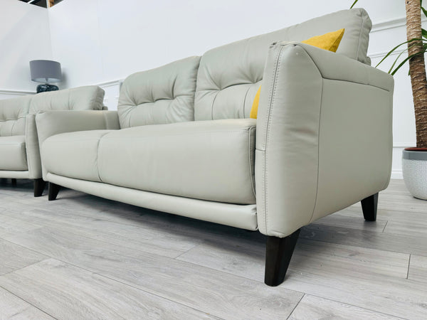 Uno 3+3 Seater Sofas Set in Light Grey Leather