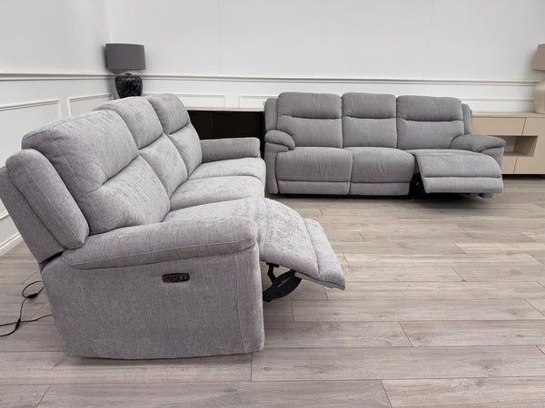 Touch 3 & 3 Seater Power Recliner Grey Fabric Sofa Set