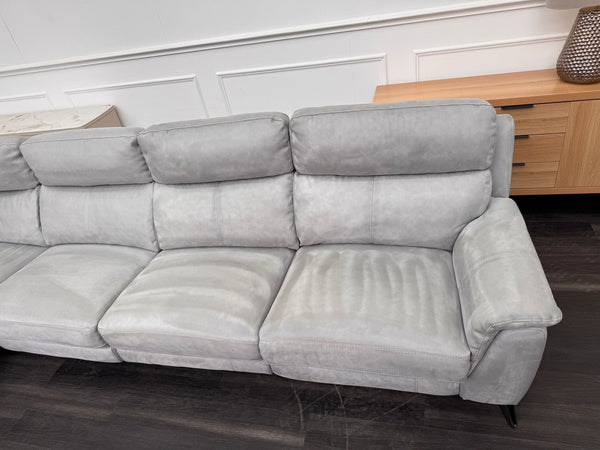 Contempo Grey Silver Saddle Fabric Chaise End Power Recliner Corner Sofa
