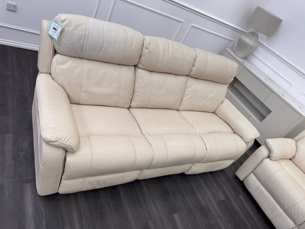 Komodo Relax Station 3 & 2 Seater Cream Leather Power Recliner Headrest Sofa Set