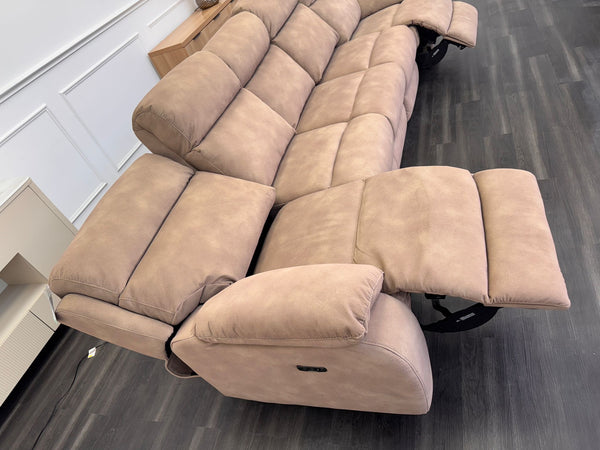 Moreno Light Brown Tan Fabric 5 Seater Sofa Power Recliner