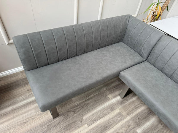 Grigio Corner Grey Fabric Left Hand Facing Dining Bench