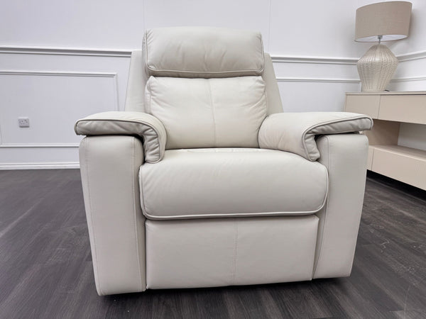 G Plan Harper Off White/ Chalk Leather Power Recliner Armchair Headrest & Lumbar
