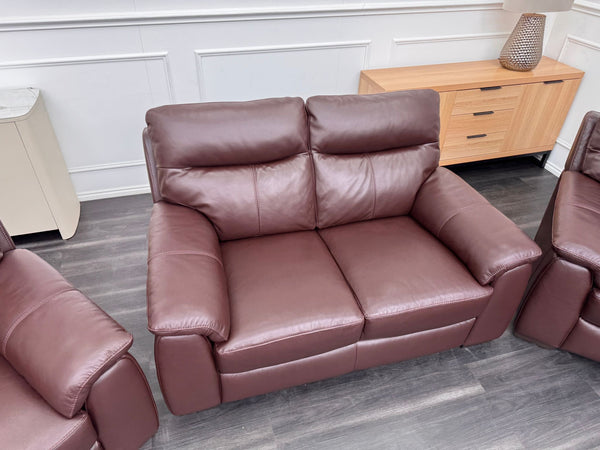 Brown Leather 3 & 2 Seater & Armchair Static Sofa Set