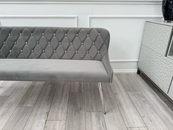 Donnie Grey Velvet Dining Bench
