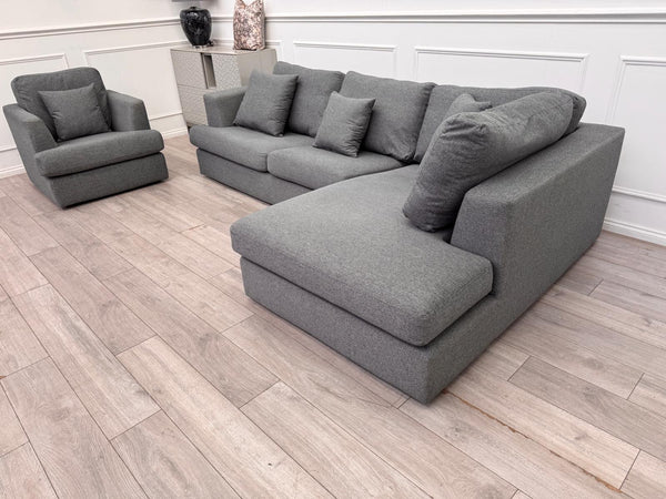 Grey Fabric Corner Sofa And Armchair Sofa Set