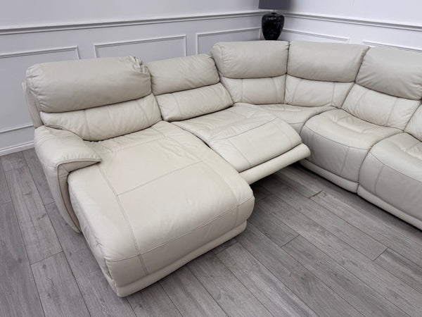 Link Large Cream Leather Corner Sofa Power Recliner