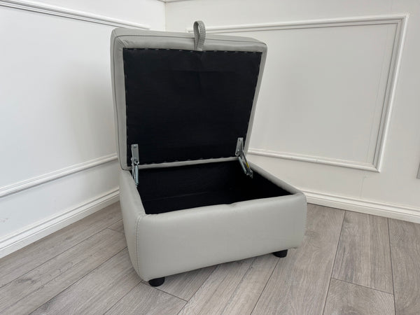 Furniture Village Light Grey Leather Storage Footstool